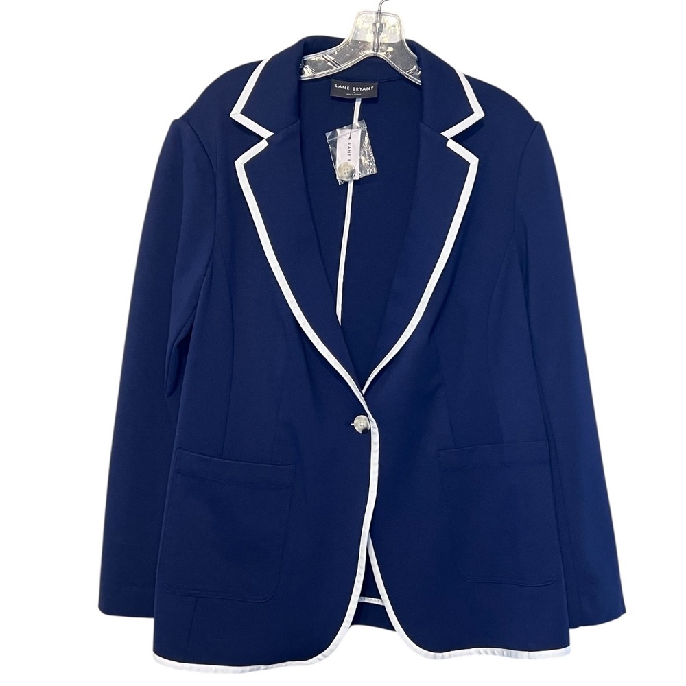 Lane Bryant Navy Blazer White Trim Size 14 Plus Professional Office Career NWT